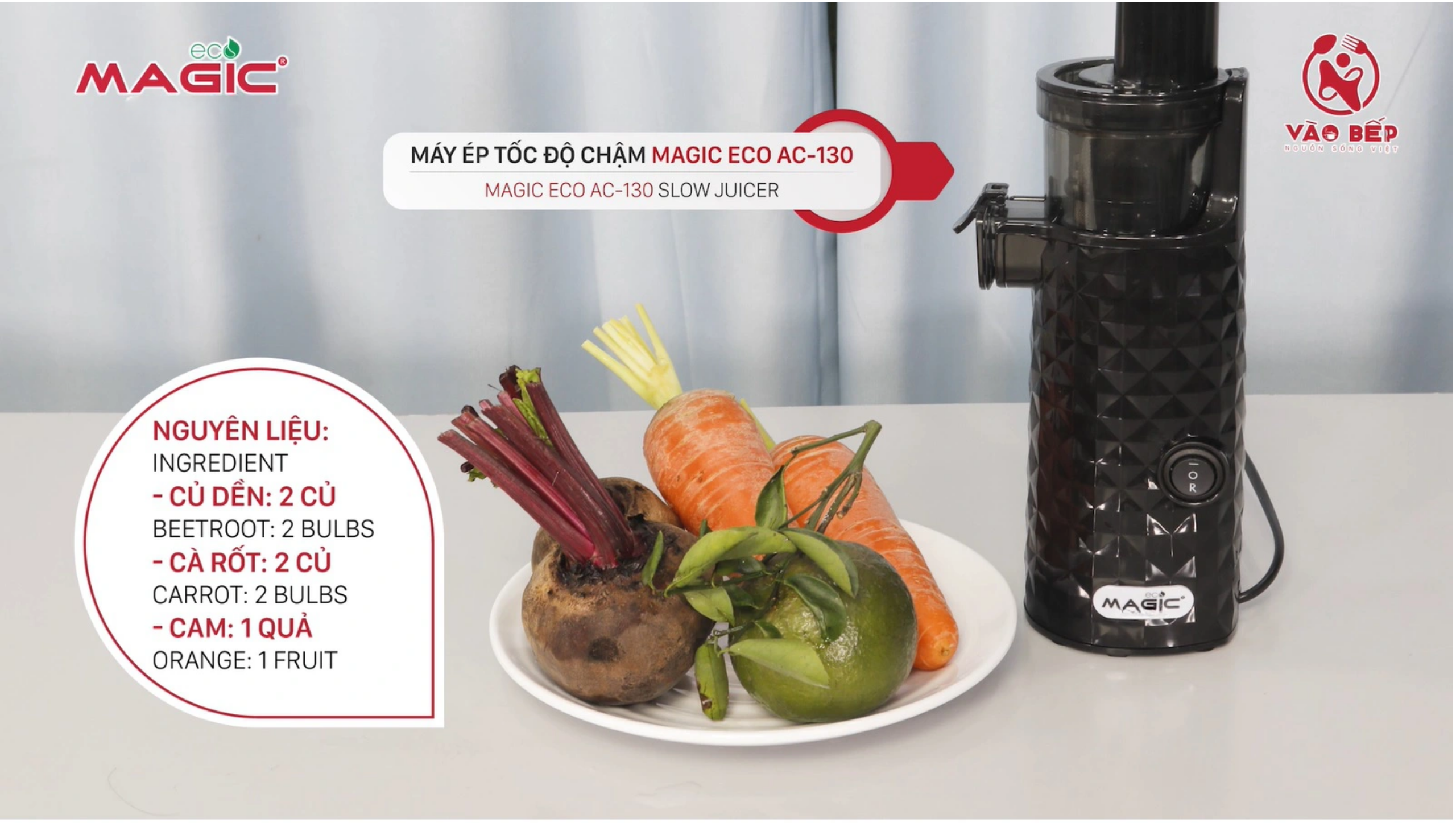 Nước ép củ dền, cà rốt, cam thanh nhiệt, đẹp da - Máy ép chậm Magic Eco AC-130 1