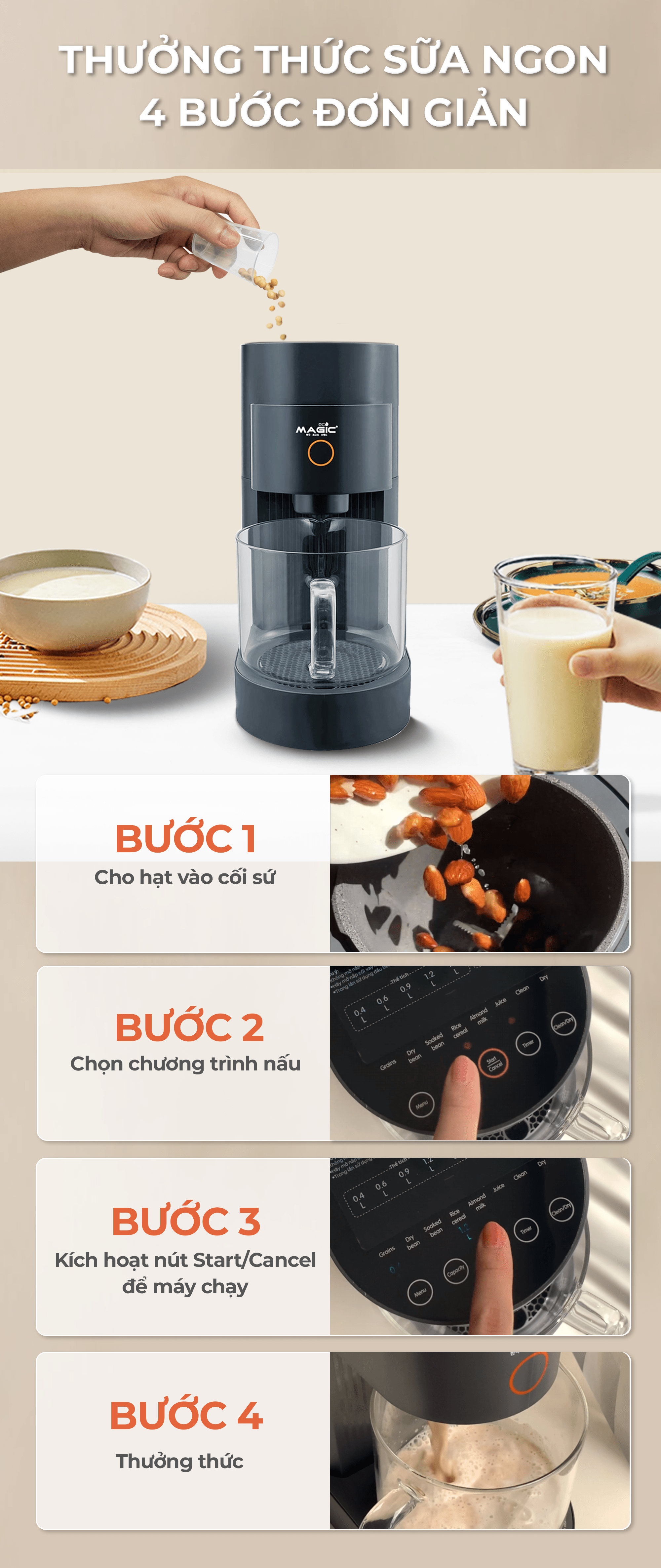 Máy Làm Sữa Hạt Đa Năng Tự Động Rửa Magic Eco AC -140