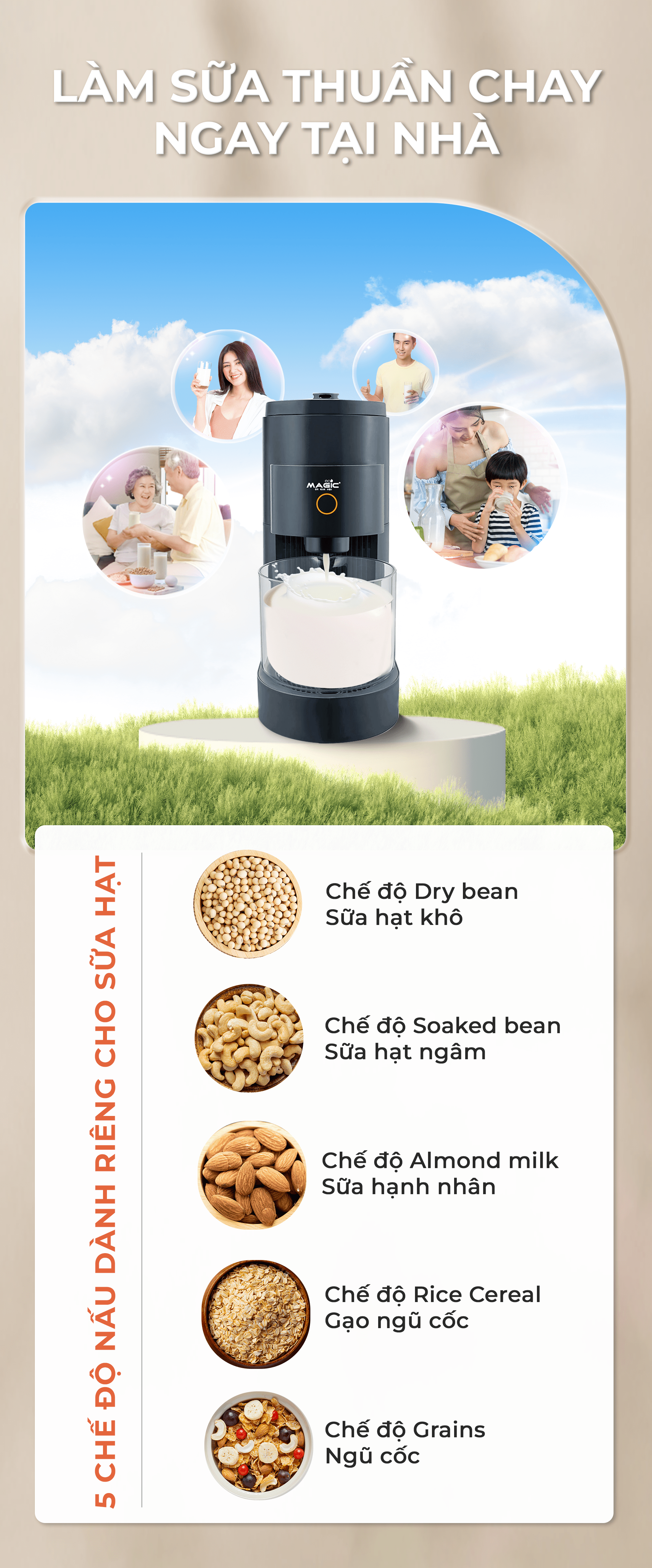Máy Làm Sữa Hạt Đa Năng Tự Động Rửa Magic Eco AC -140