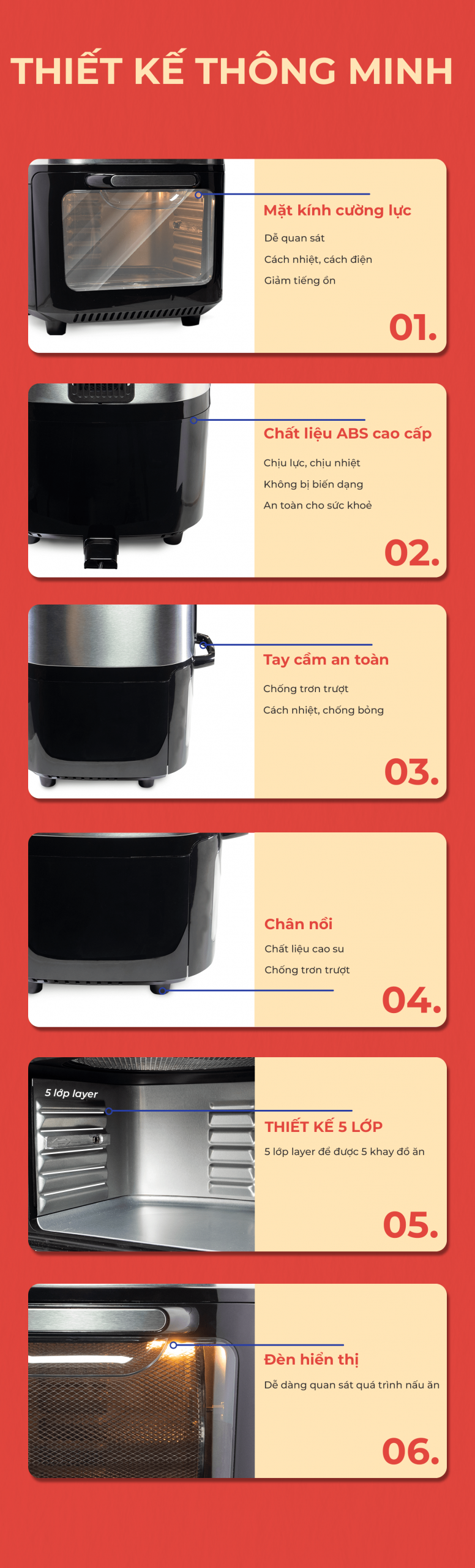 thiết kế thông minh của nồi chiên không dầu kết hợp nướng m13