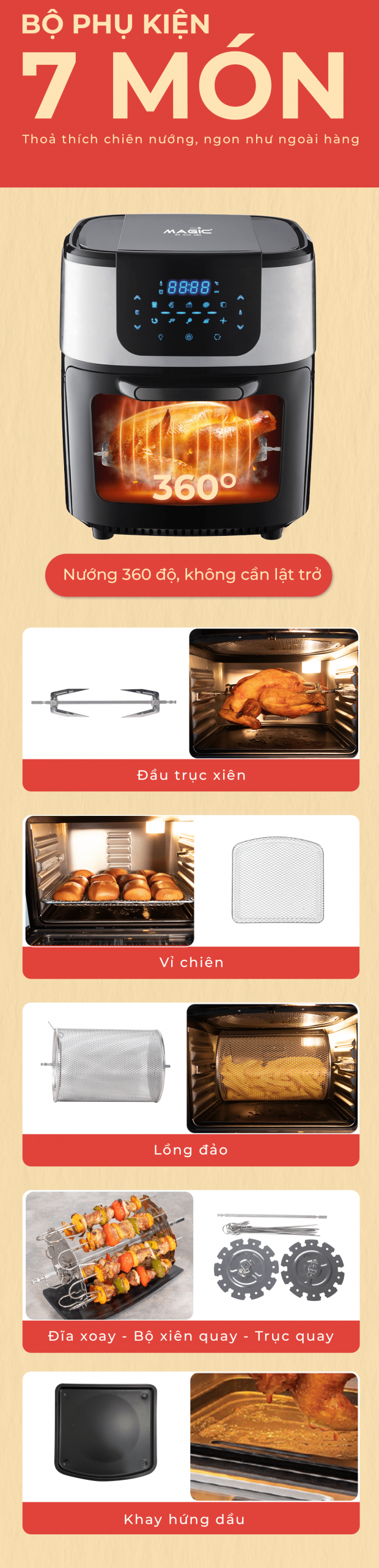 bộ dụng cụ đa dạng nồi chiên không dầu kết hợp nướng m13