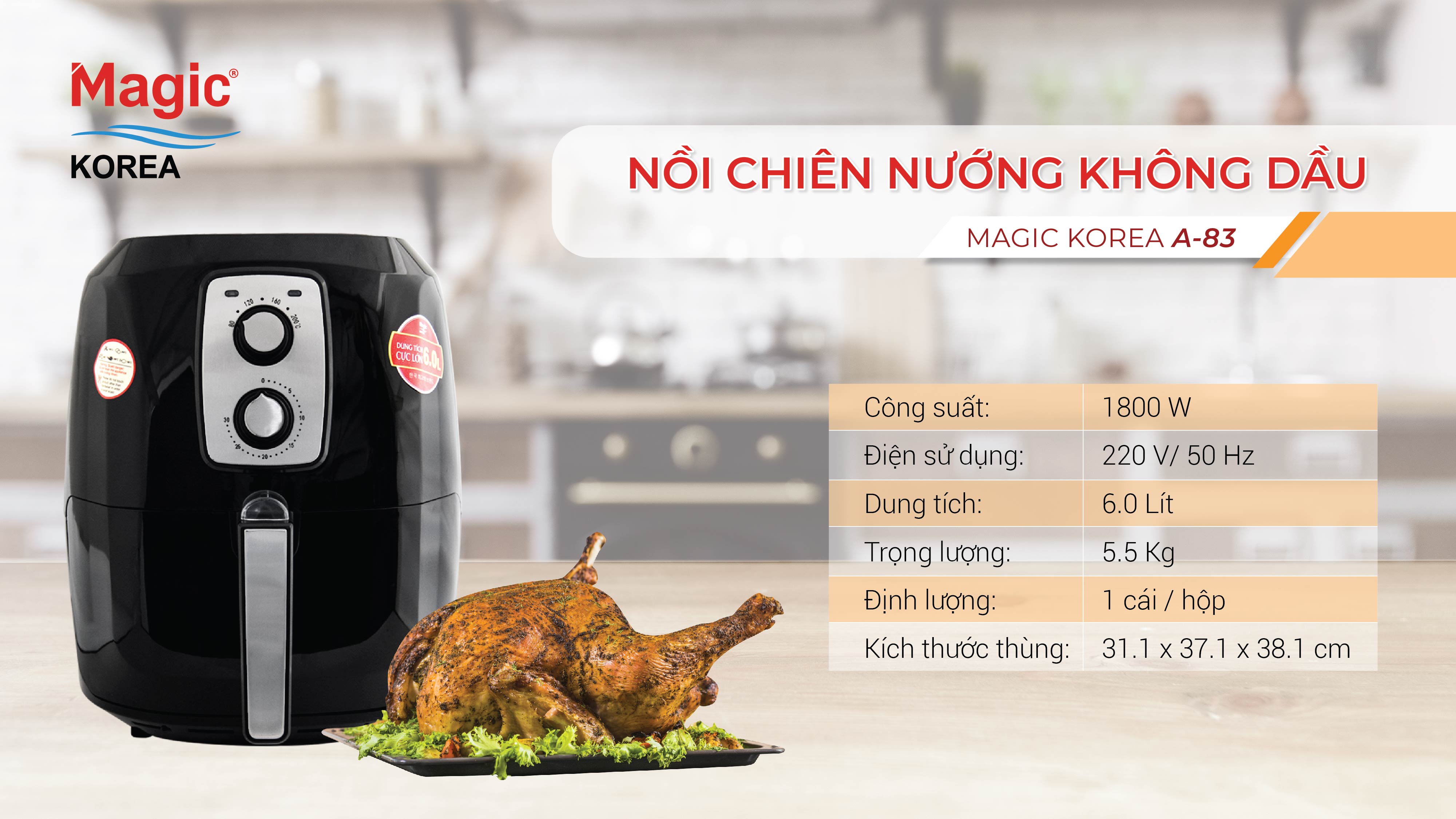 [HÀNG TRƯNG BÀY] Nồi Chiên Không Dầu Magic Korea A-83 2