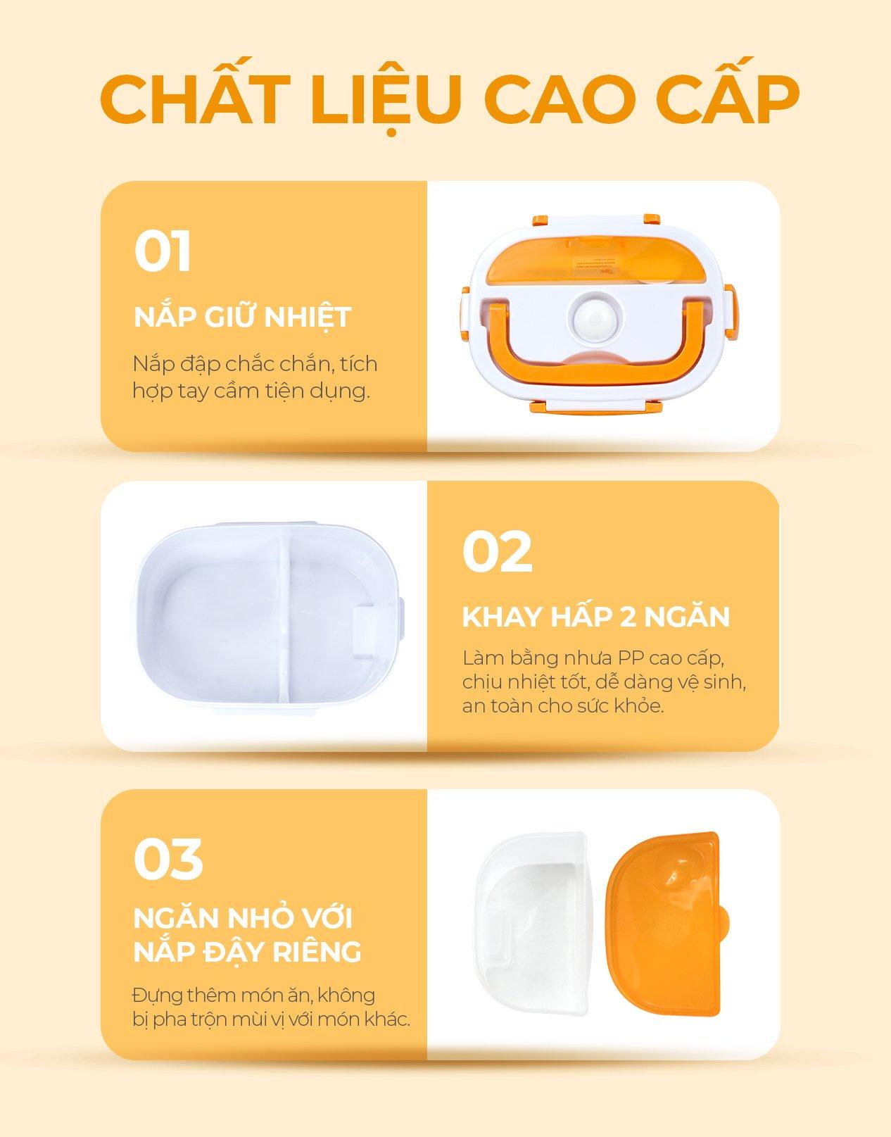 Hộp Hâm Nóng Cơm Magic A-03 | Màu Cam 3 Hộp hâm nóng thức ăn Magic A-03