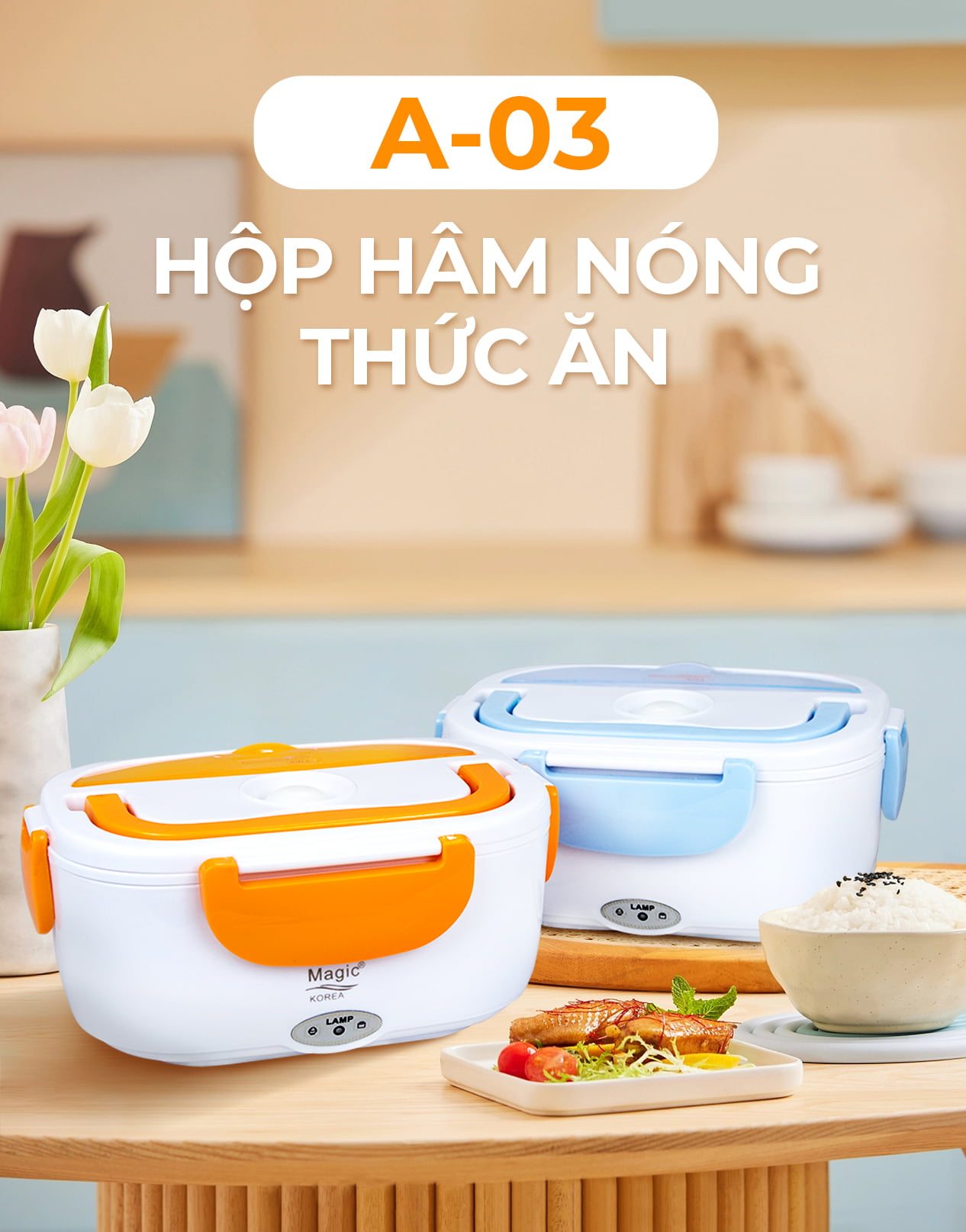 Hộp Hâm Nóng Cơm Magic A-03 | Màu Cam 1 Hộp hâm nóng thức ăn Magic A-03