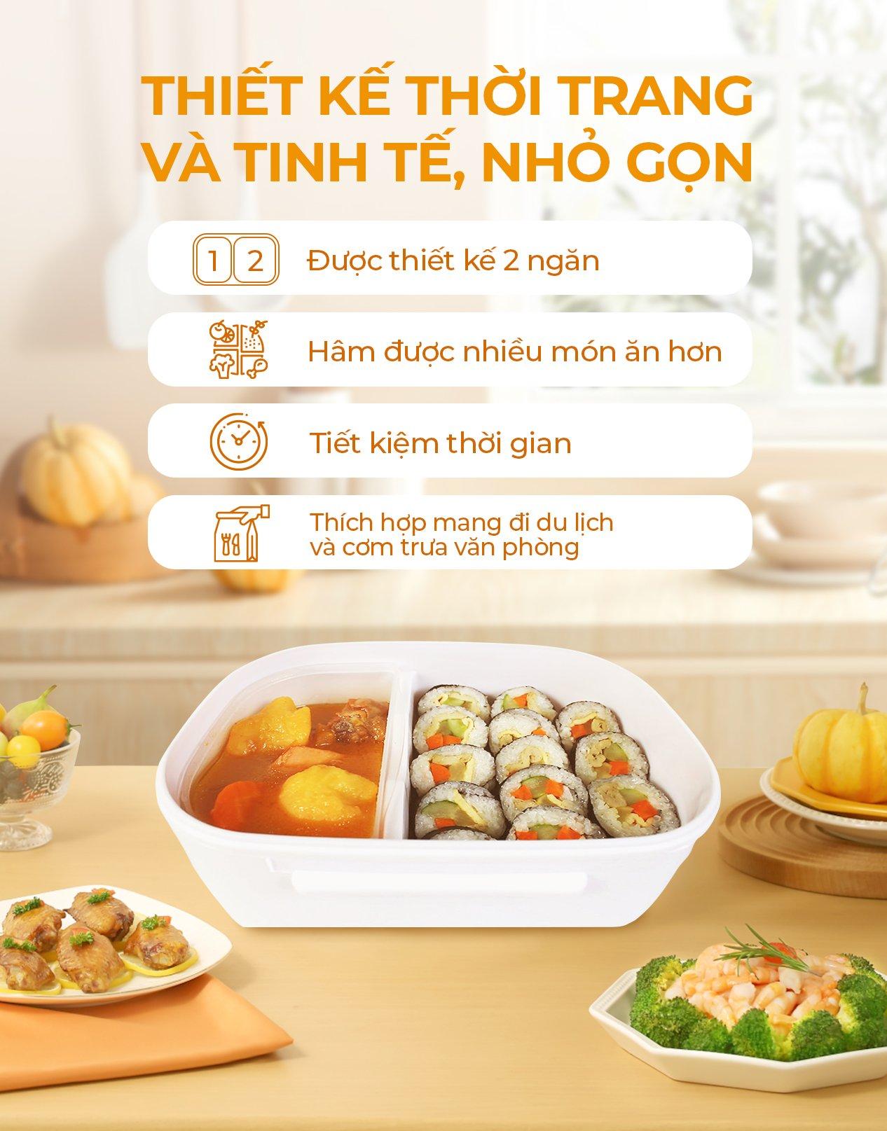 Hộp Hâm Nóng Cơm Magic A-03 | Màu Cam 4 Hộp hâm nóng thức ăn Magic A-03