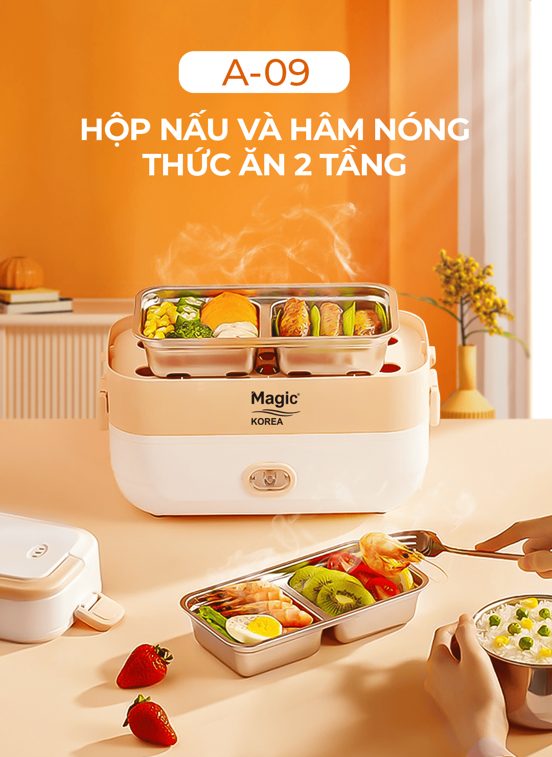 Hộp nấu và hâm nóng thức ăn hai tầng Magic Korea A-09 | MAGIC Vietnam 2