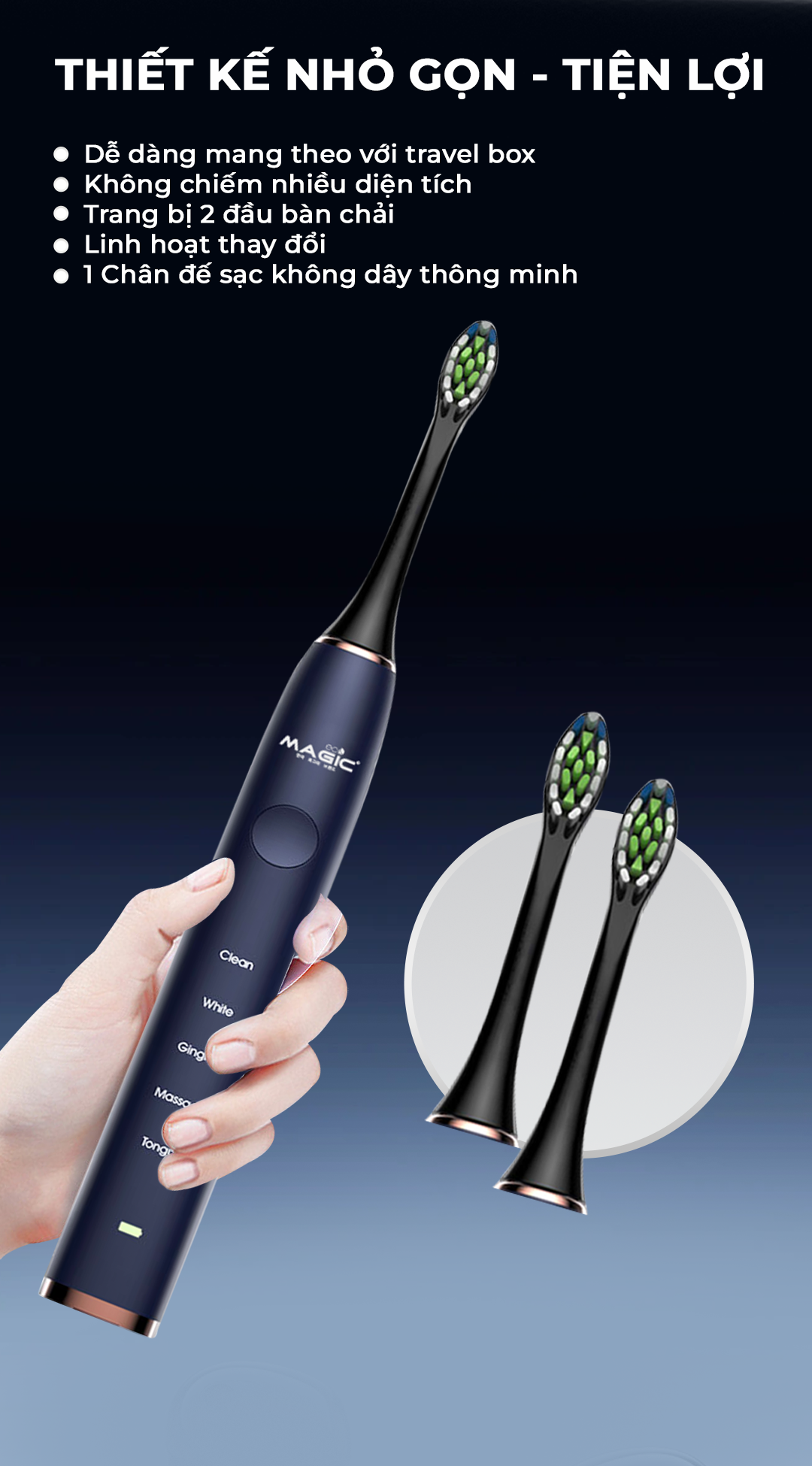 [KHÁCH HÀNG THÂN THIẾT] Bàn Chải Điện MAGIC Eco PRO-50 Xanh Navy (Sao chép) 23