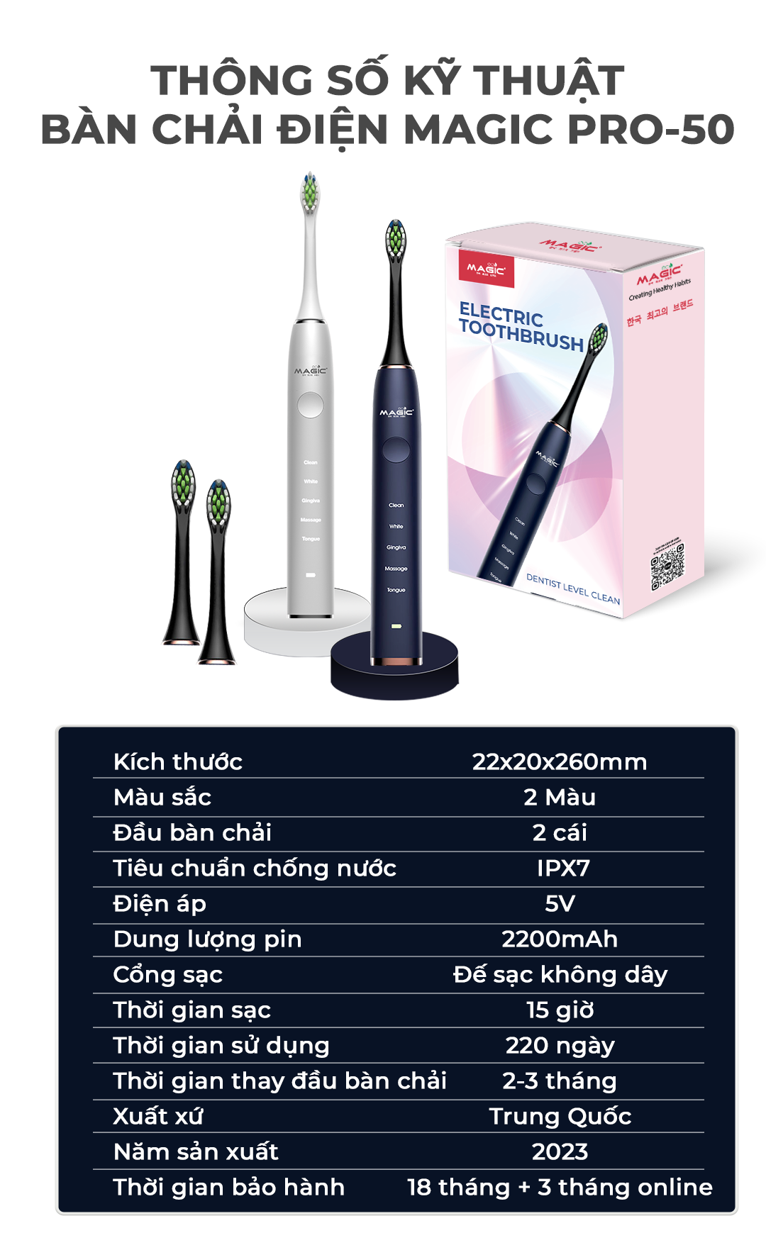 [KHÁCH HÀNG THÂN THIẾT] Bàn Chải Điện MAGIC Eco PRO-50 Xanh Navy (Sao chép) 24