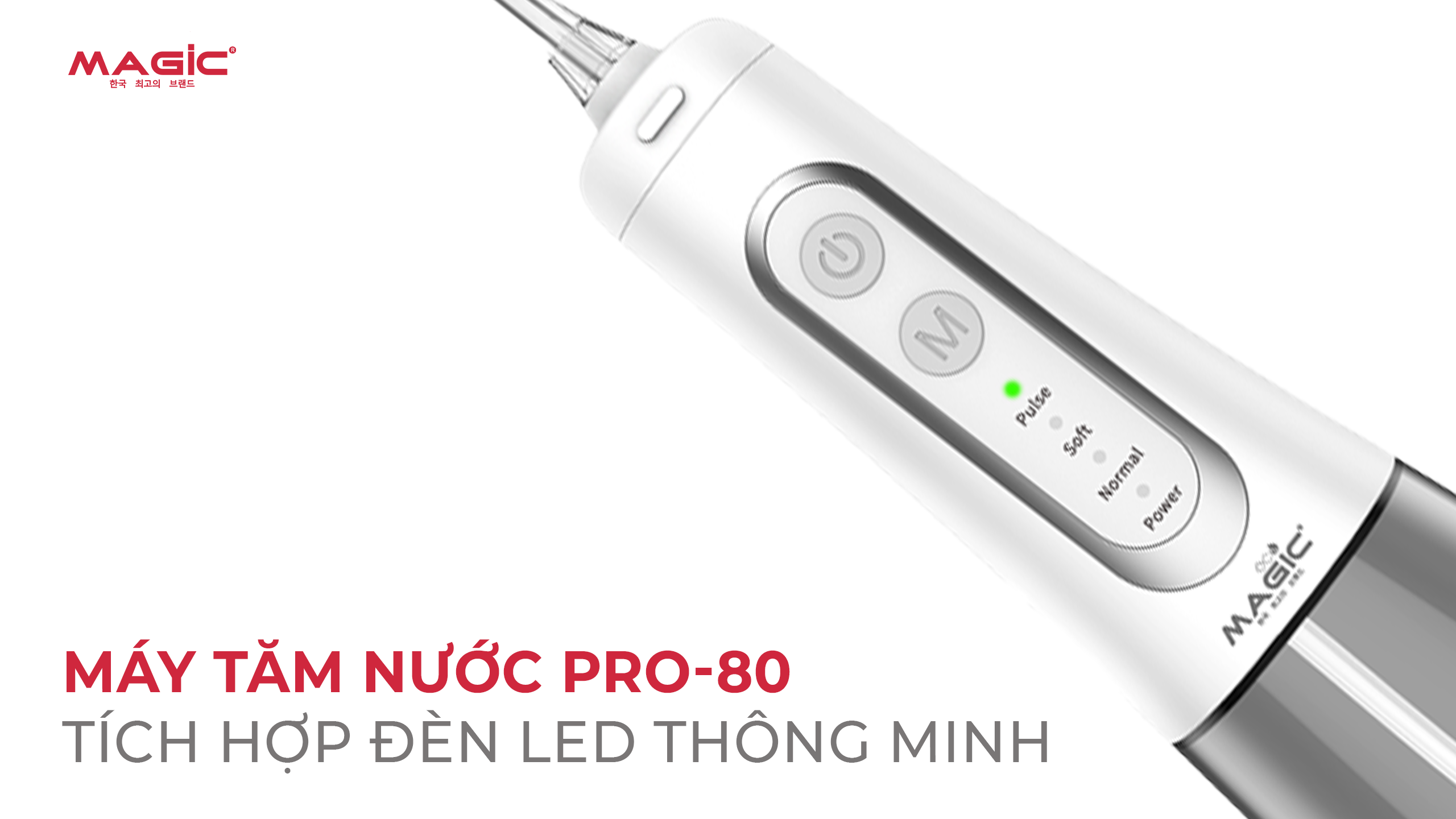 Minh họa máy tăm nước Magic Eco Pro-80 tích hợp đèn Led thông minh 