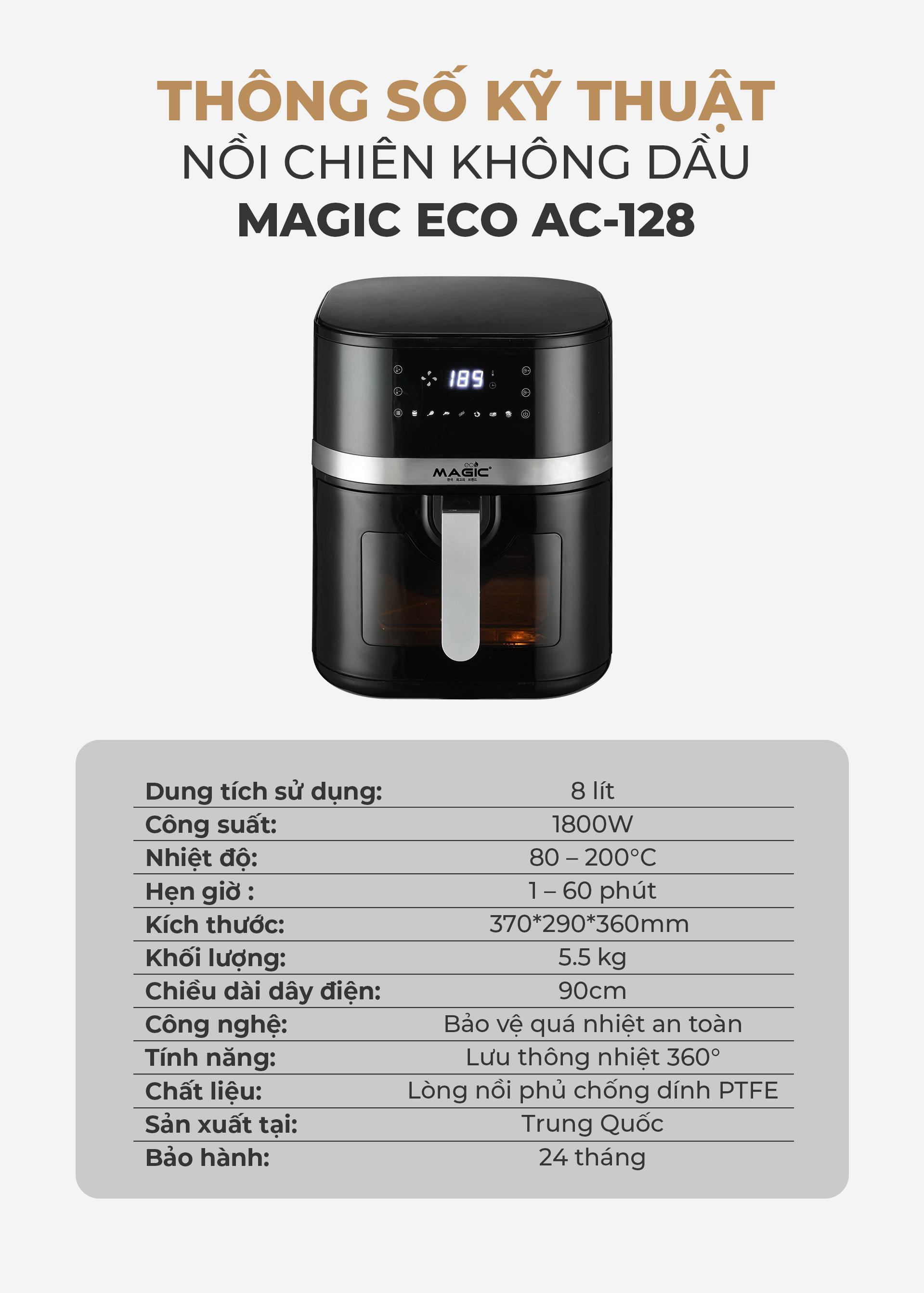 [KHÁCH HÀNG THÂN THIẾT] Nồi Chiên Không Dầu MAGIC Eco AC-128 14