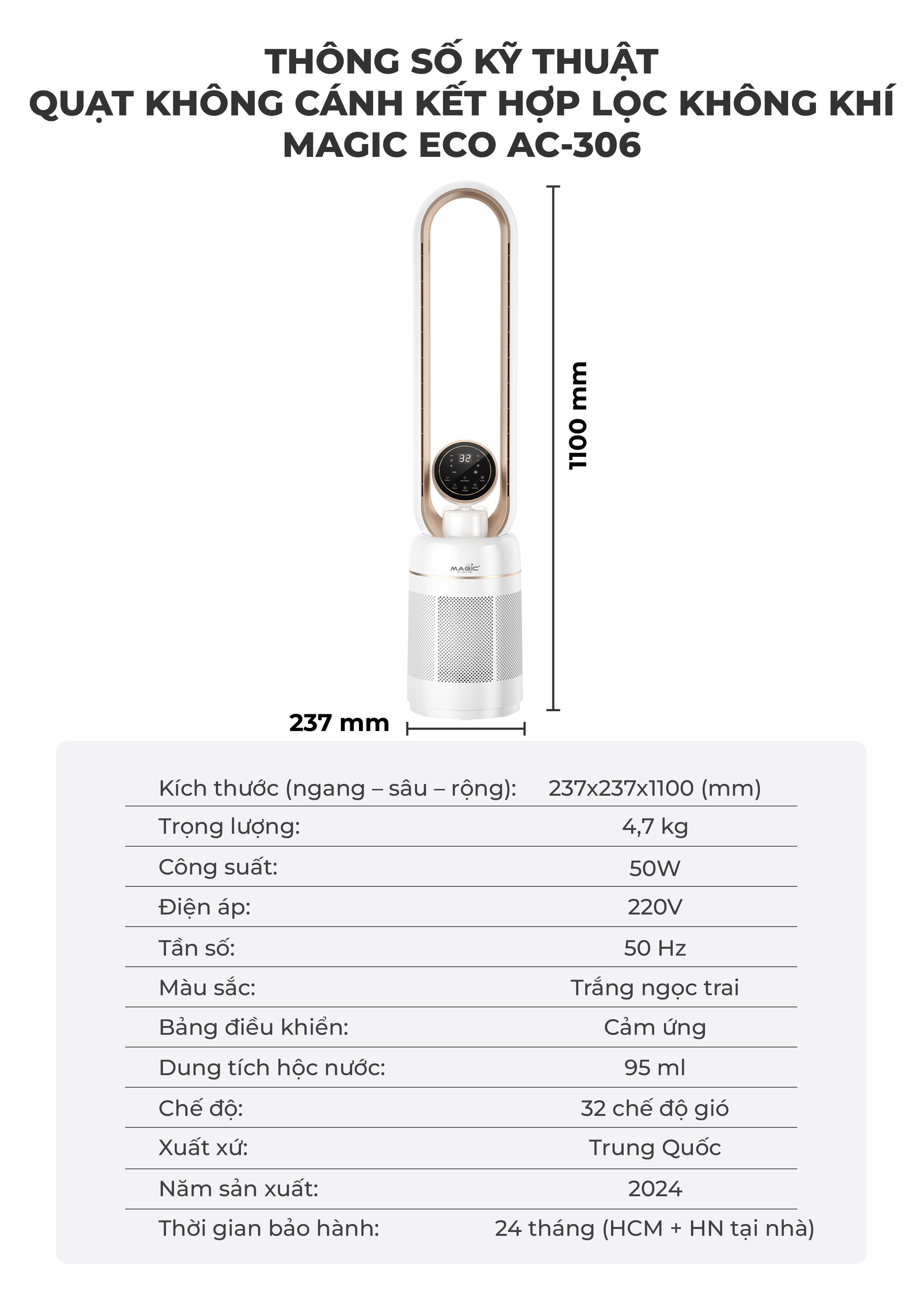 [KHÁCH HÀNG THÂN THIẾT] Quạt Không Cánh - Kết Hợp Lọc Không Khí MAGIC Eco AC-306 23