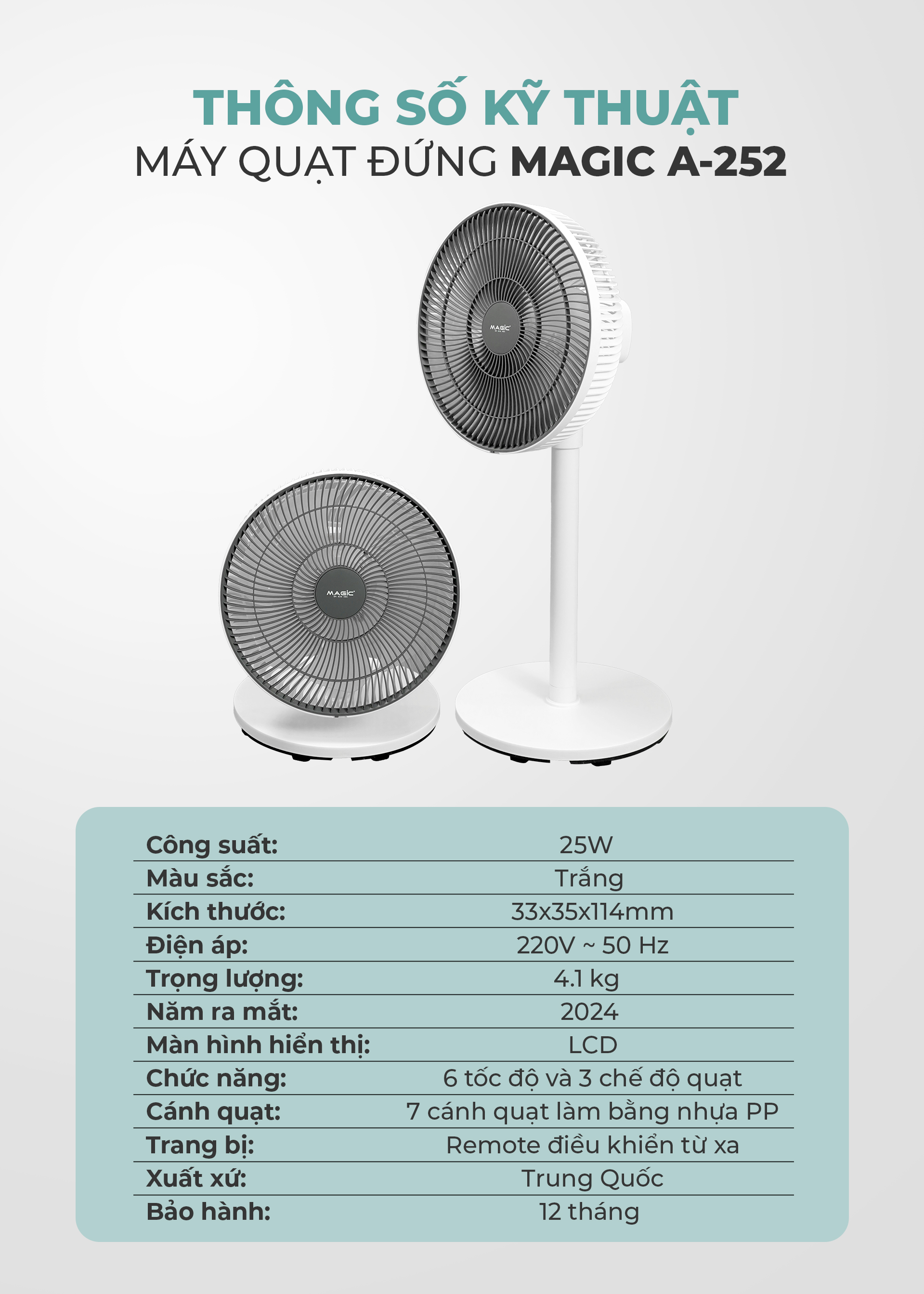 [KHÁCH HÀNG THÂN THIẾT] Quạt Máy Đứng MAGIC A-252 34