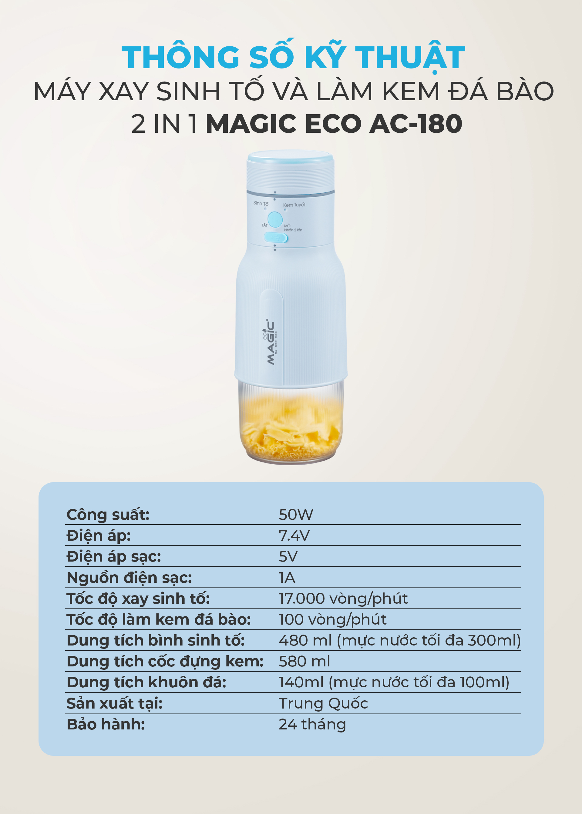 [KHÁCH HÀNG THÂN THIẾT] Máy Xay Sinh Tố Và Làm Kem Đá Bào Magic ECO AC-180 11