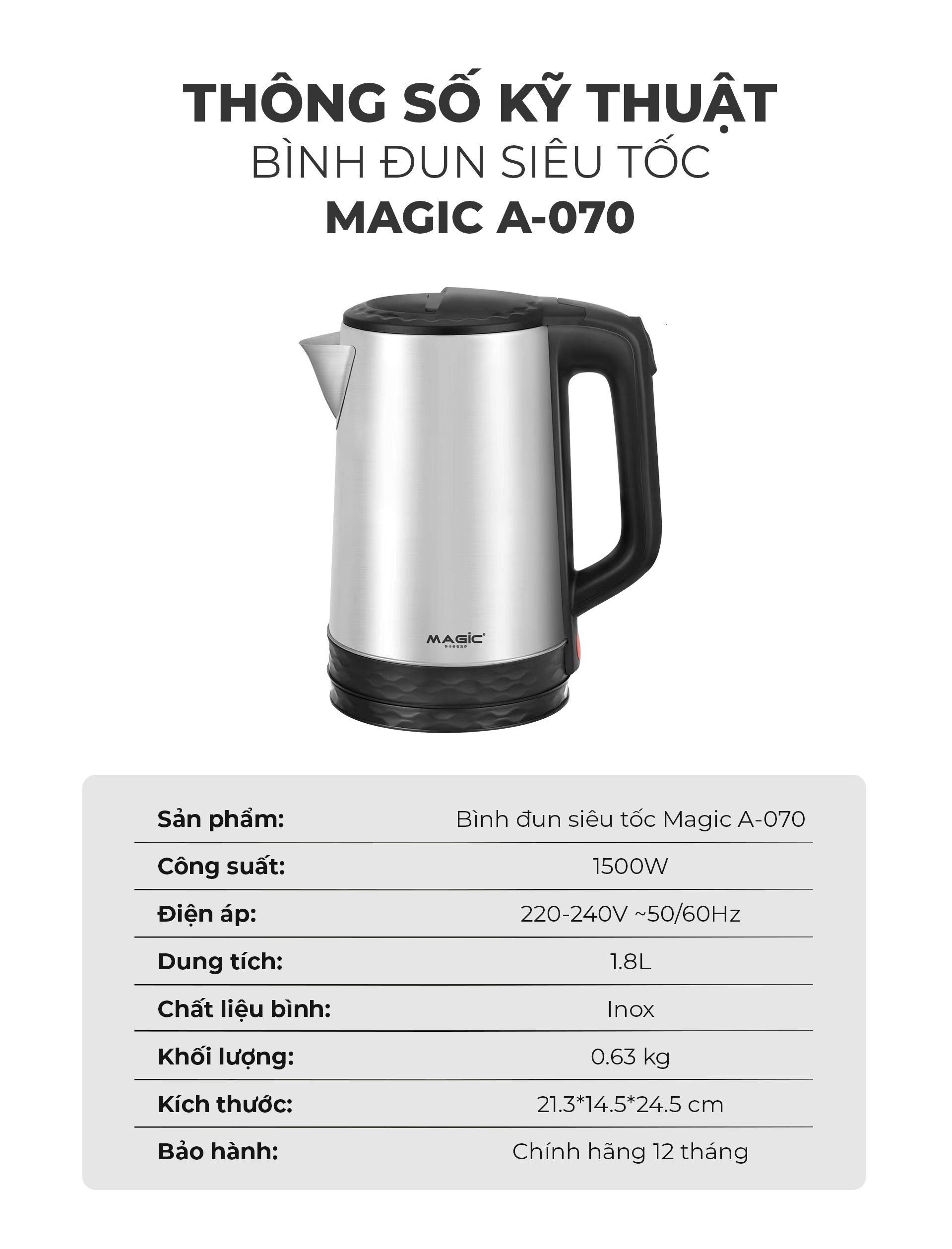 Bình Đun Siêu Tốc MAGIC A-070 6 Bình Đun Siêu Tốc MAGIC A-070 7
