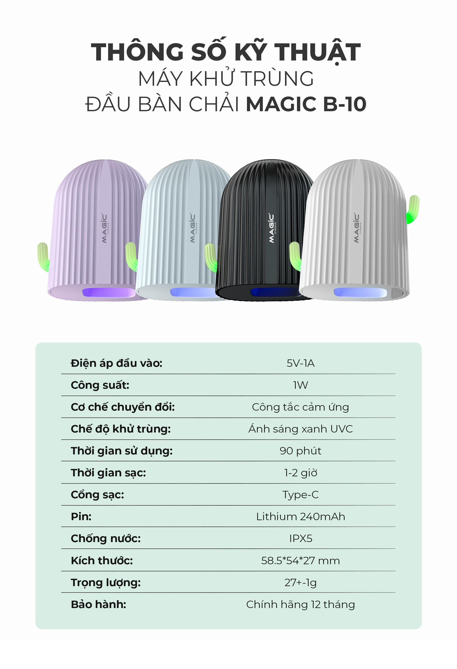 Máy Khử Trùng Đầu Bàn Chải MAGIC B-10 (Đen) 9