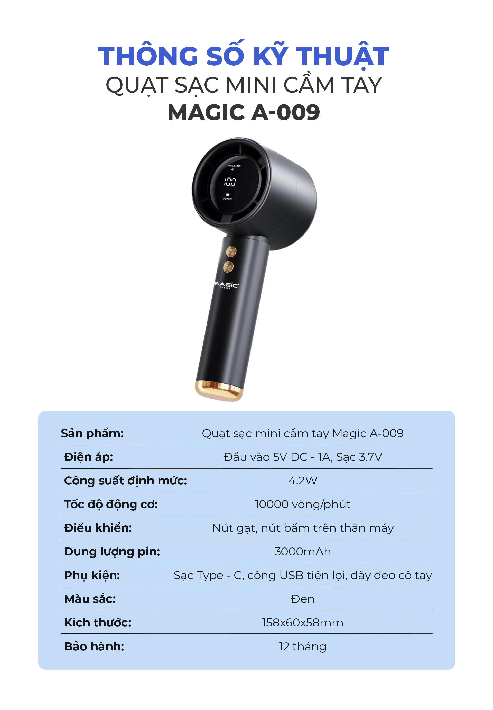 Quạt Sạc Mini Cầm Tay MAGIC A-009 14 Quạt Sạc Mini Cầm Tay MAGIC A-009 20