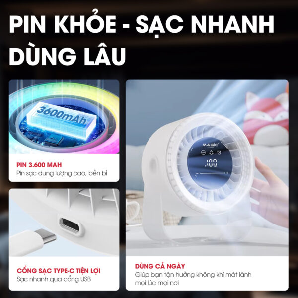 Quạt Sạc Mini Để Bàn Magic A-010 2