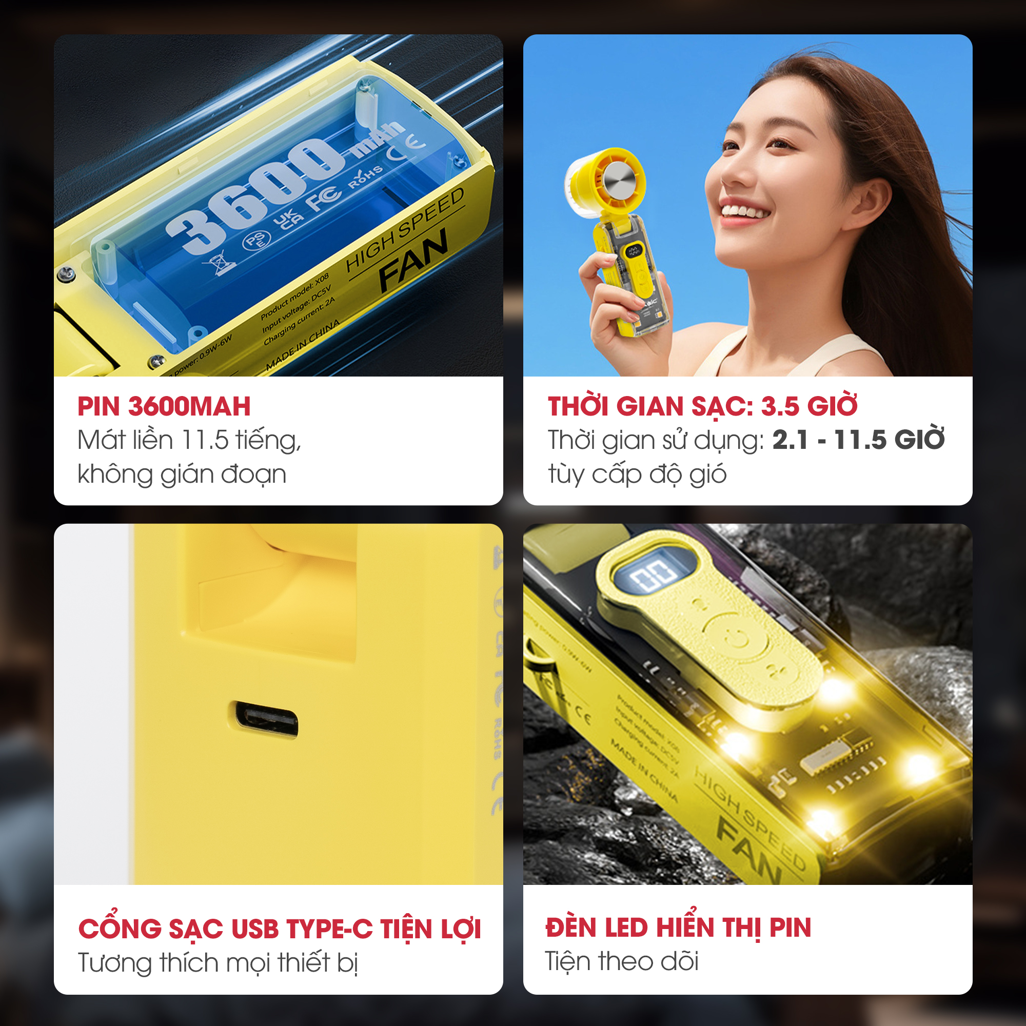 Quạt sạc cầm tay sò lạnh Magic A-018 17