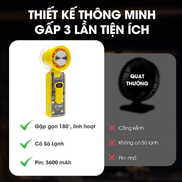 Quạt sạc cầm tay sò lạnh Magic A-018 6