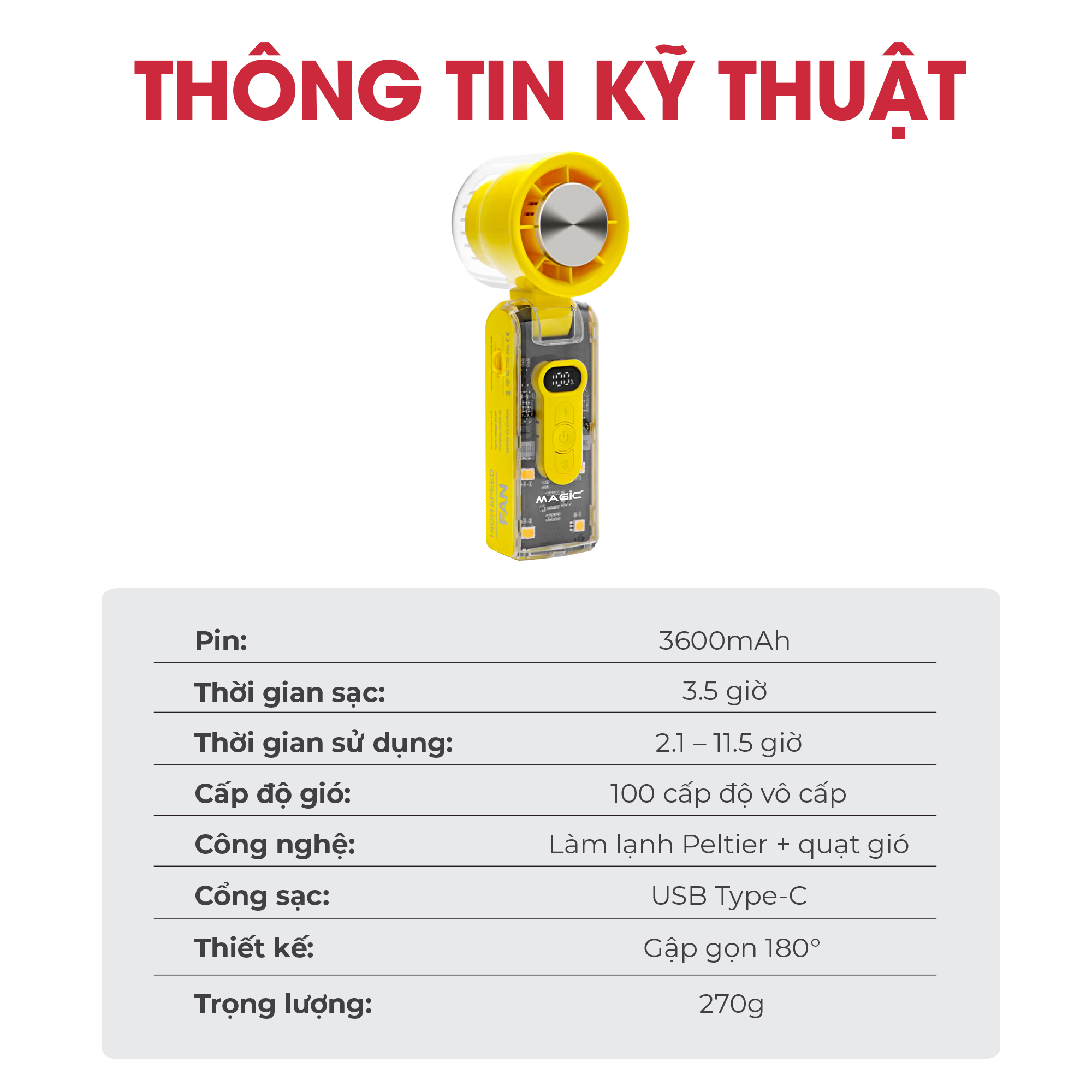 Quạt sạc cầm tay sò lạnh Magic A-018 18