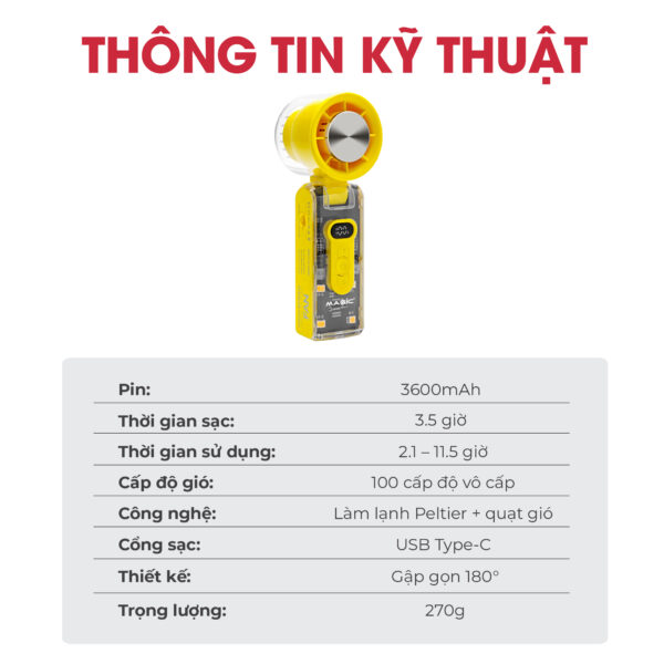 Quạt sạc cầm tay sò lạnh Magic A-018 7