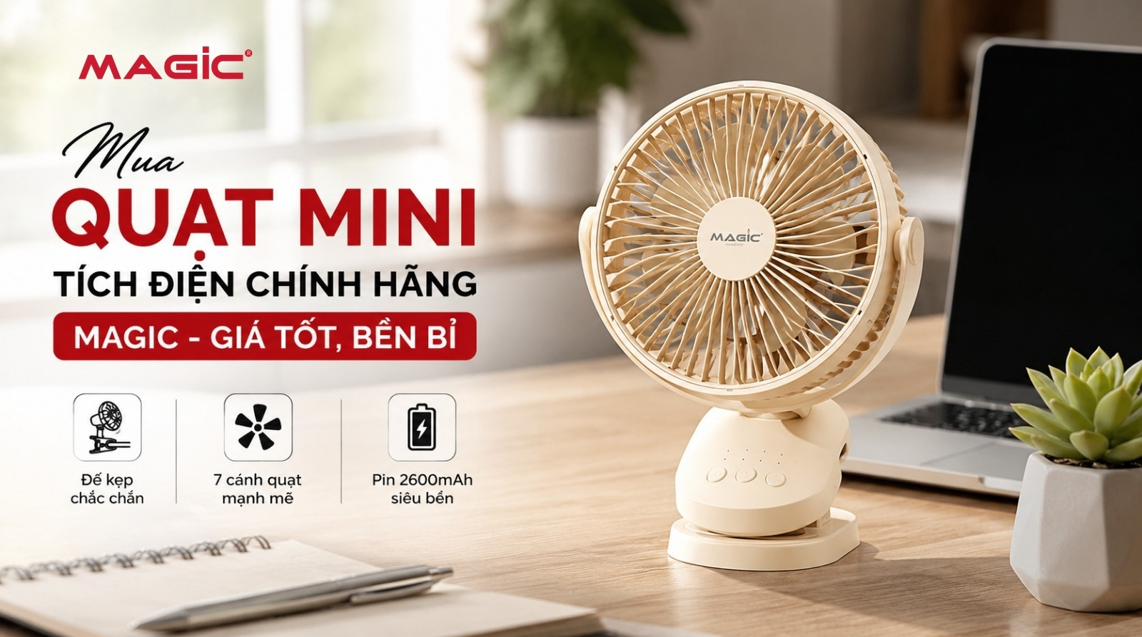 Mua Quạt Mini Tích Điện Chính Hãng Magic - Giá Tốt, Bền Bỉ 1