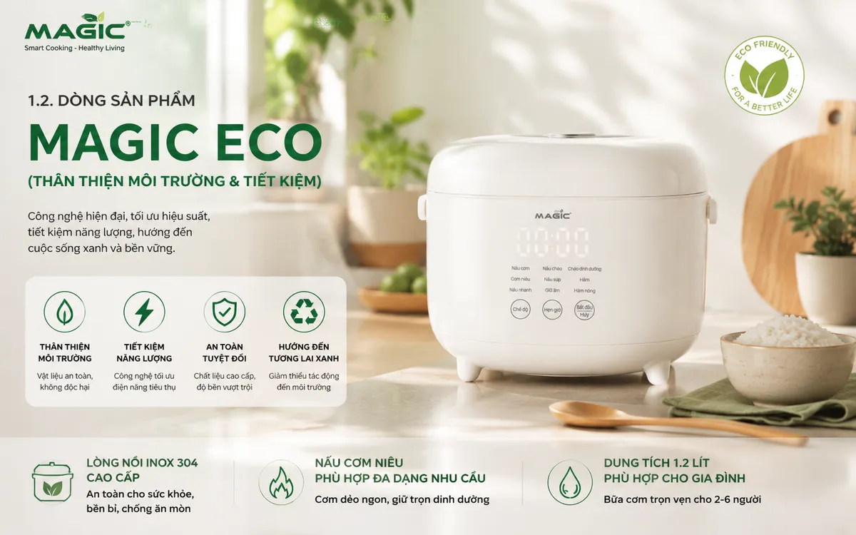 Nồi Cơm Điện Tử MAGIC Eco AC-252, sản phẩm tiết kiệm năng lượng, thân thiện môi trường cho gia đình