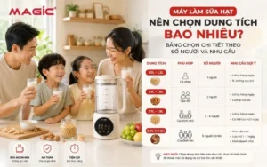 Gia đình hạnh phúc thưởng thức sữa hạt tươi ngon làm từ máy làm sữa hạt tiện lợi, gợi ý dung tích máy làm sữa hạt phù hợp với gia đình.