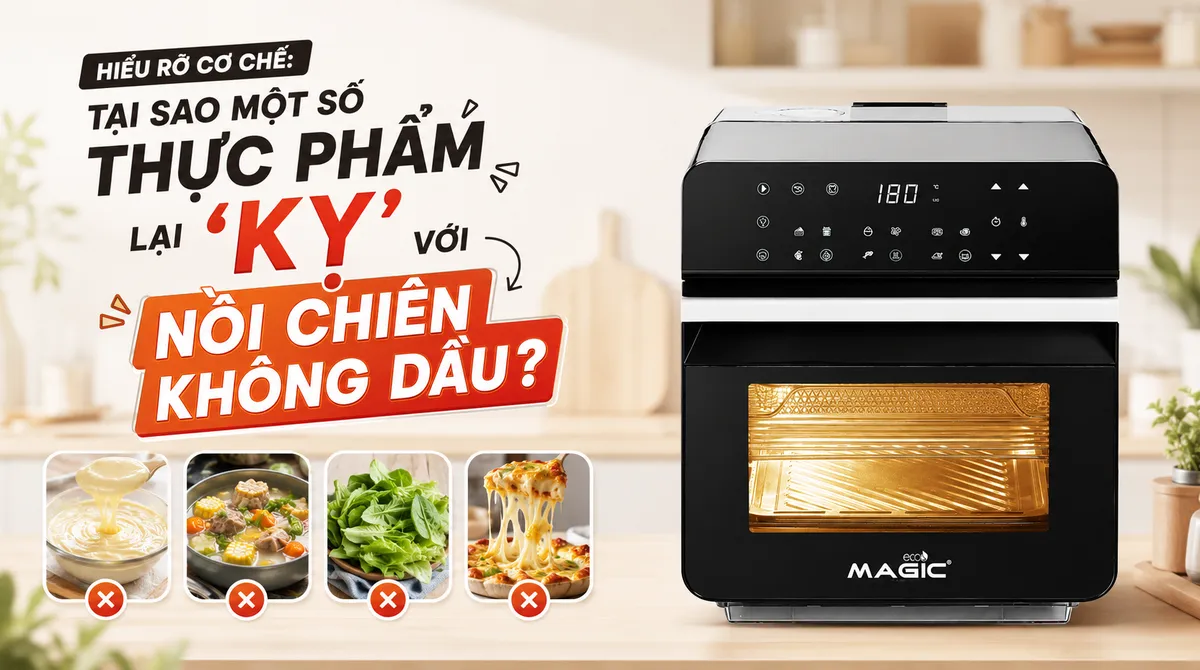 Thực Phẩm Không Nên Cho Vào Nồi Chiên Không Dầu: Hướng Dẫn An Toàn Từ A-Z 2 Sơ đồ mô phỏng cơ chế luân chuyển khí nóng bên trong nồi chiên không dầu, giải thích tại sao một số thực phẩm không nên cho vào nồi chiên không dầu.