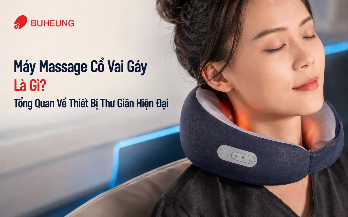 Hướng Dẫn Từ A-Z Chọn Mua Máy Massage Cổ Vai Gáy Tốt 2026 2 Cận cảnh máy massage cổ vai gáy đang hoạt động với con lăn và nhiệt hồng ngoại