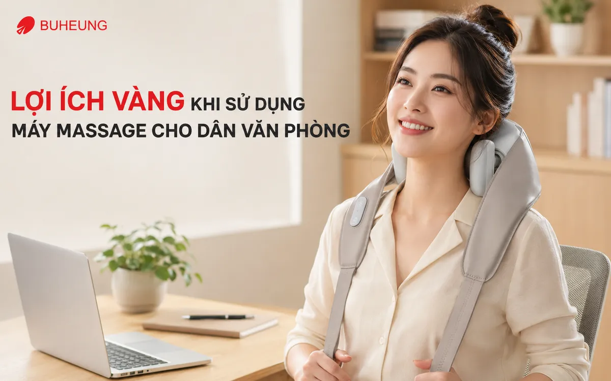 Máy Massage Cho Dân Văn Phòng Giúp Đánh Bay Đau Mỏi, Tăng Năng Suất Hiệu Quả 3 Người dân văn phòng thư giãn, mỉm cười hạnh phúc khi sử dụng máy massage vai gáy, giảm đau mỏi và tăng cường năng suất.