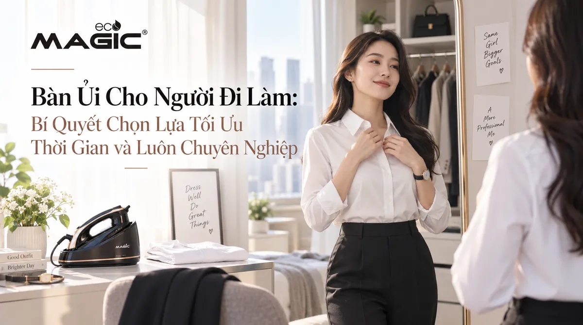 Bàn Ủi Cho Người Đi Làm: Bí Quyết Chọn Lựa Tối Ưu Thời Gian và Luôn Chuyên Nghiệp 1 Bàn ủi hơi nước đứng đang làm phẳng bộ vest treo trên giá, giải pháp tối ưu cho gia đình và các loại trang phục công sở cao cấp của người đi làm.
