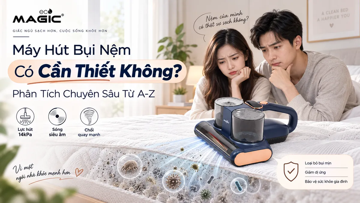 Máy Hút Bụi Nệm Có Cần Thiết Không? Phân Tích Chuyên Sâu Từ A-Z 1 Hình ảnh chiếc nệm trông sạch sẽ nhưng ẩn chứa bụi bẩn, vi khuẩn, và người đang lo lắng về vệ sinh nệm, đặt ra câu hỏi về sự cần thiết của máy hút bụi nệm.