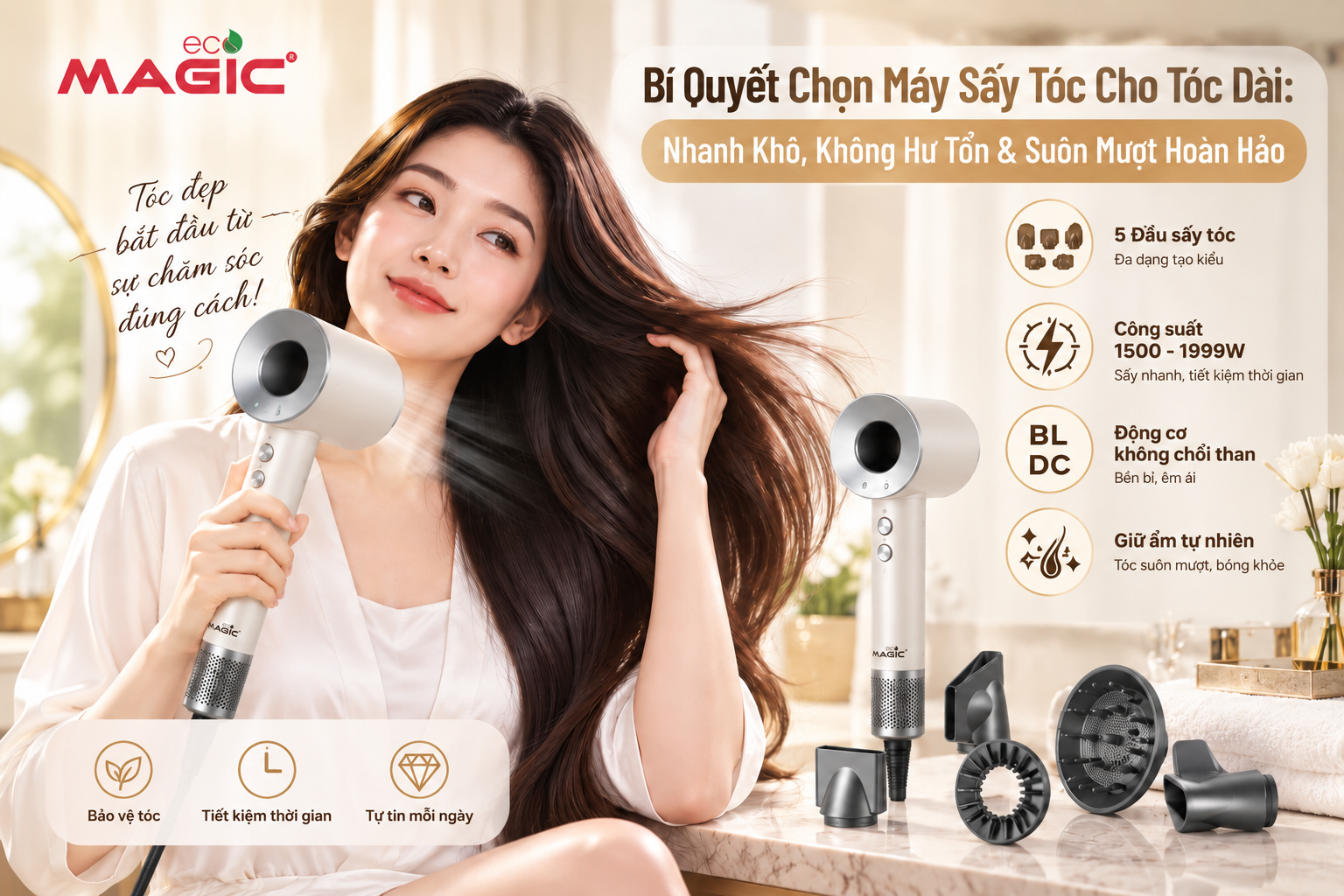 Bí Quyết Chọn Máy Sấy Tóc Cho Tóc Dài: Nhanh Khô, Không Hư Tổn & Suôn Mượt Hoàn Hảo 1