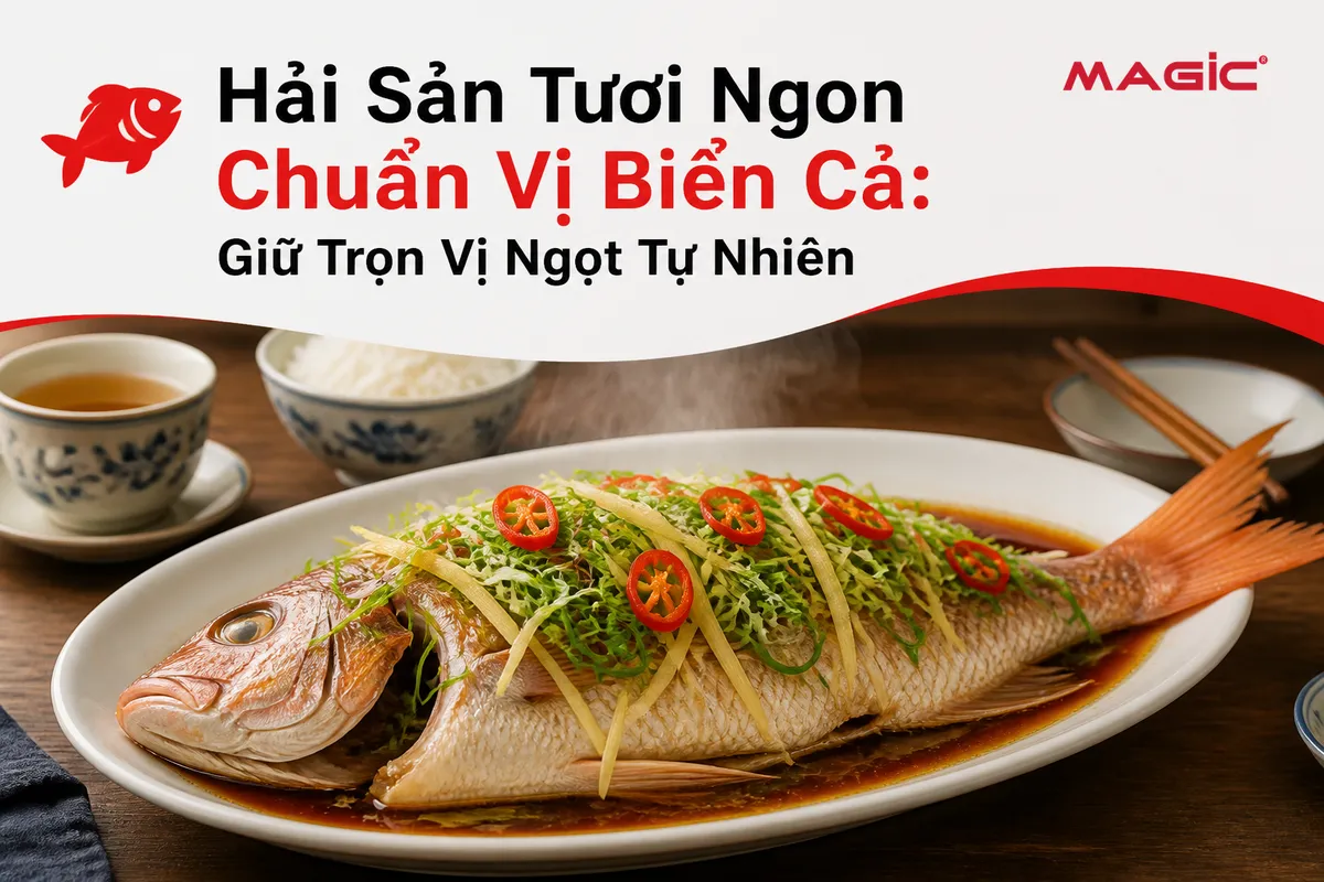 Đĩa cá diêu hồng hấp xì dầu với hành, gừng và ớt, giữ trọn vị ngọt tự nhiên, món hải sản tươi ngon từ nồi hấp 2 tầng.